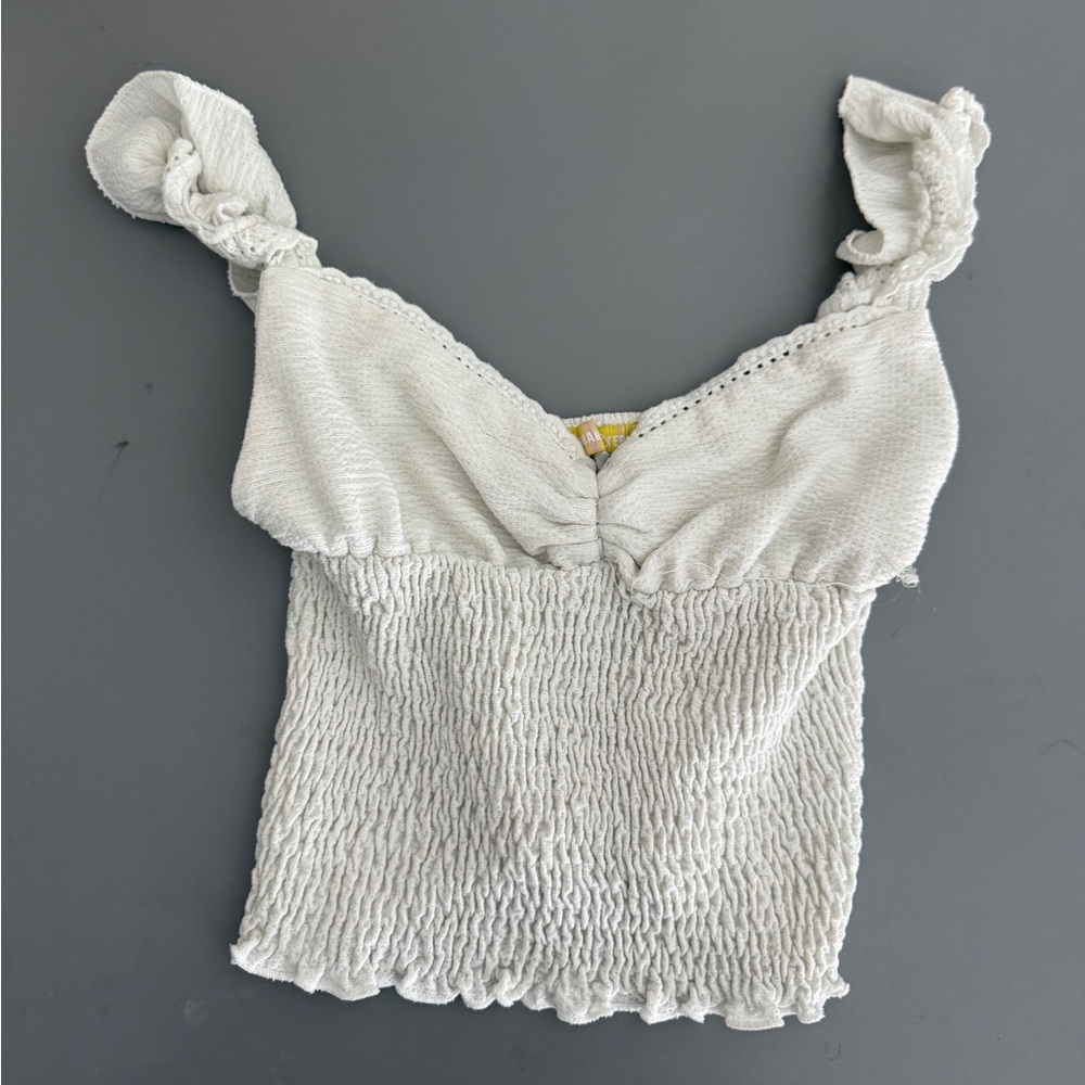 Urban Outfitters Cream Smocked Ruffle Strap Cami